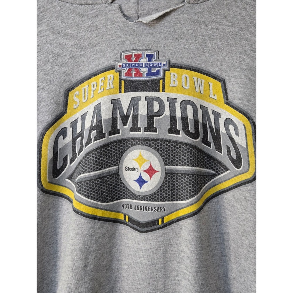Vintage Reebok Pittsburgh Steelers Super Bowl L Champions Hoodie Gray Large